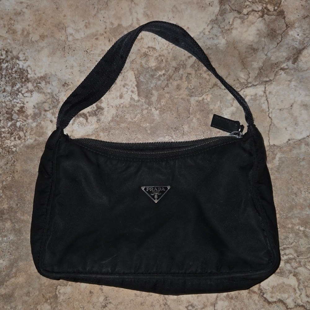 Prada Tessuto Nylon Mini Shoulder Bag Womens Small Black Good Vintage
